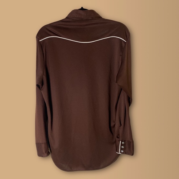 SEARS & ROBUCK Vntg Poly 70s Western Pearl Button Shirt Sz. Large 16-16.5 Brown - Picture 5 of 8